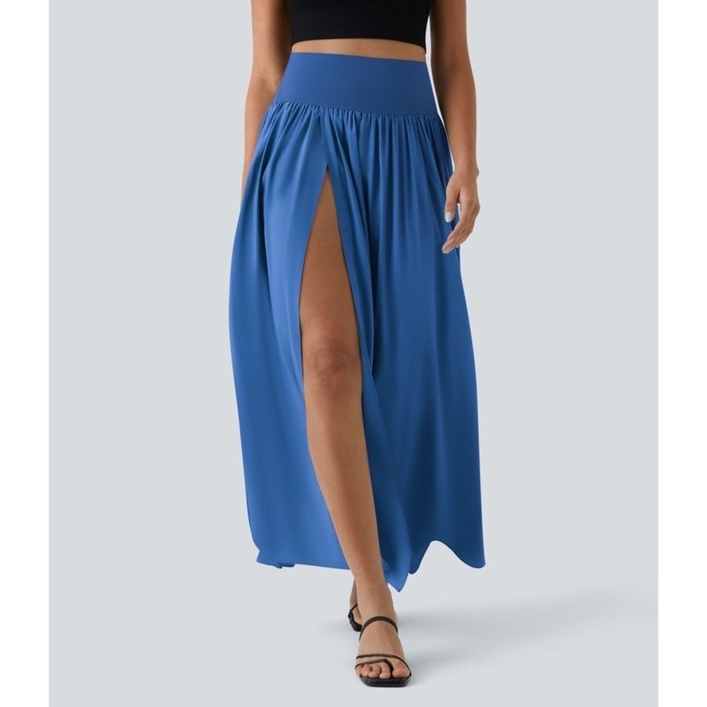 NWT Halara Breezeful High Waist Split 2-in-1 Flowy Quick Dry Maxi Skirt XS Blue